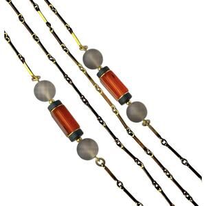 Sarah Coventry Beaded Necklace Monterey Lucite Gold Tone Bar Link Double Chain